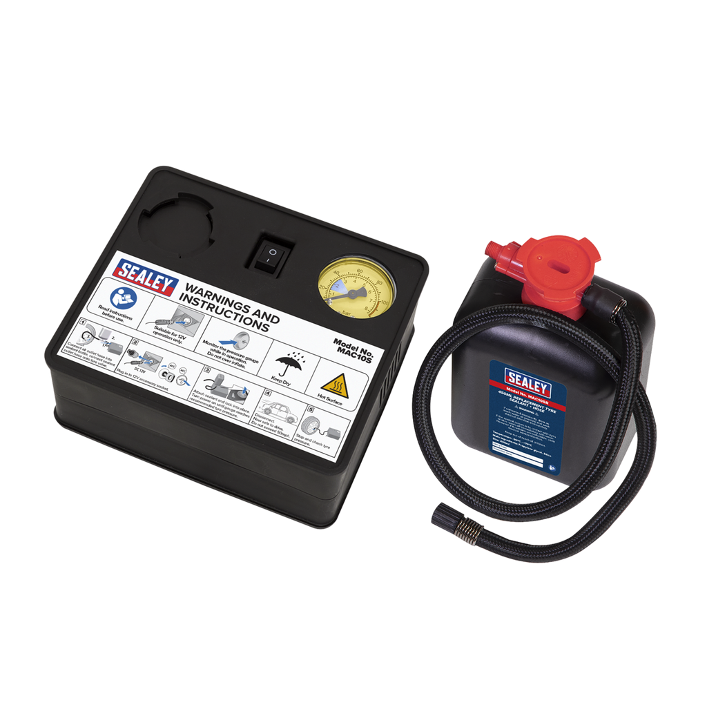 Tyre Inflator & Emergency Puncture Sealant Kit 12V MAC10S