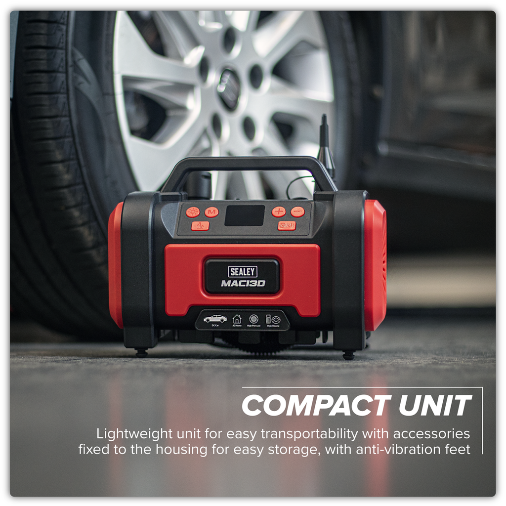 Tyre Inflator & High Volume Air Pump 12V/230V AC MAC13D