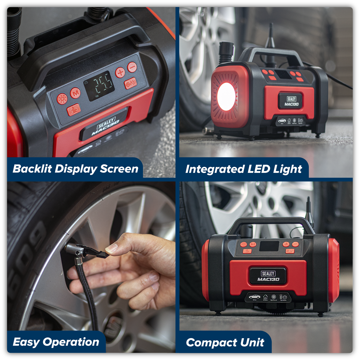 Tyre Inflator & High Volume Air Pump 12V/230V AC MAC13D