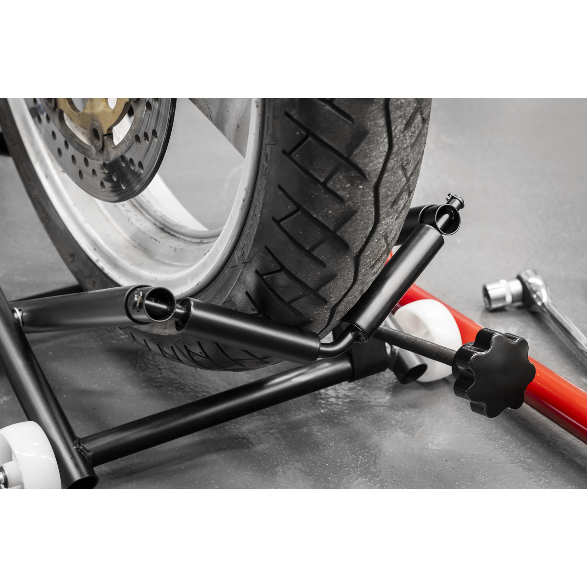 Motorcycle Wheel Adjustable Support with Rollers MCWL