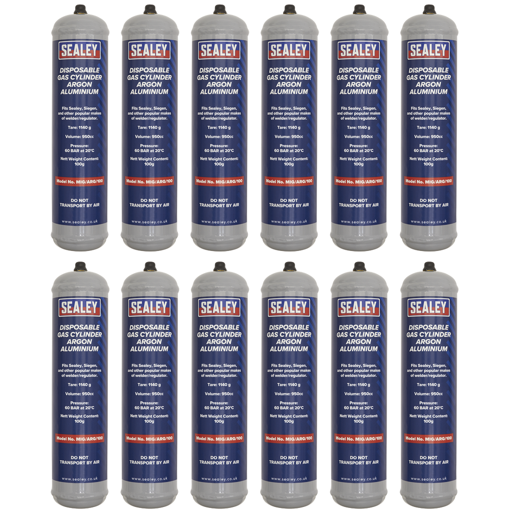 Disposable Argon Gas Cylinder 100g - Box of 12 MIG/ARG/100/12
