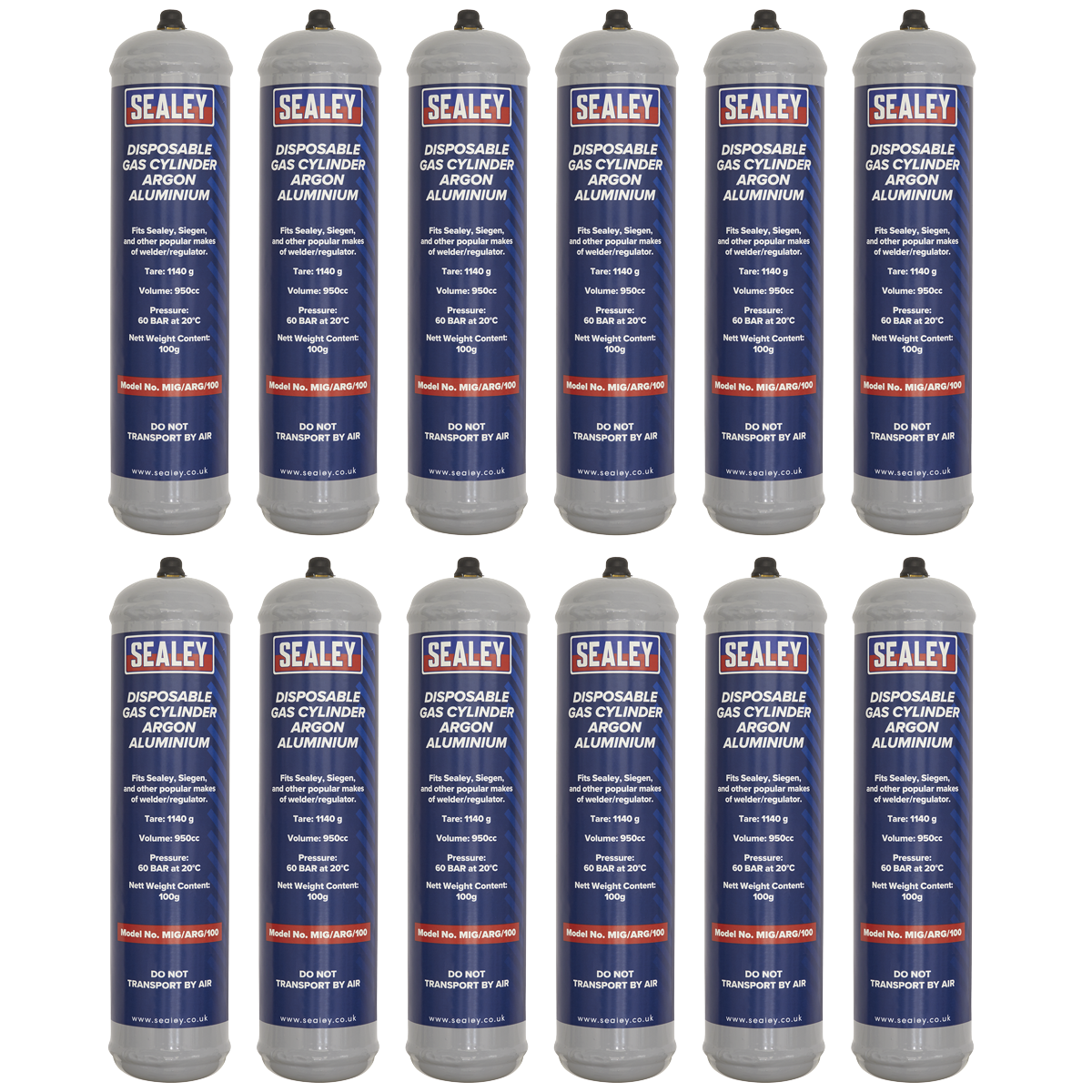 Disposable Argon Gas Cylinder 100g - Box of 12 MIG/ARG/100/12