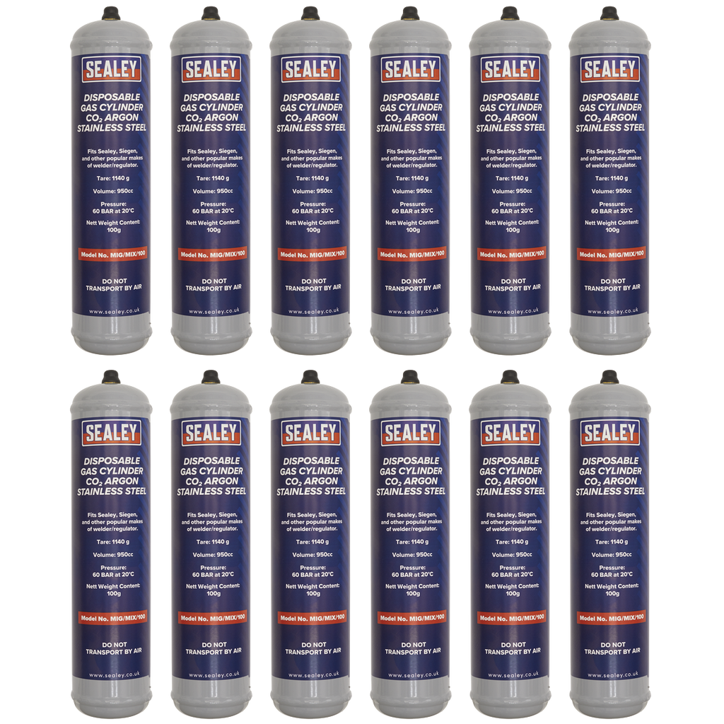 Disposable Carbon Dioxide/Argon Gas Cylinder 100g - Box of 12 MIG/MIX/100/12