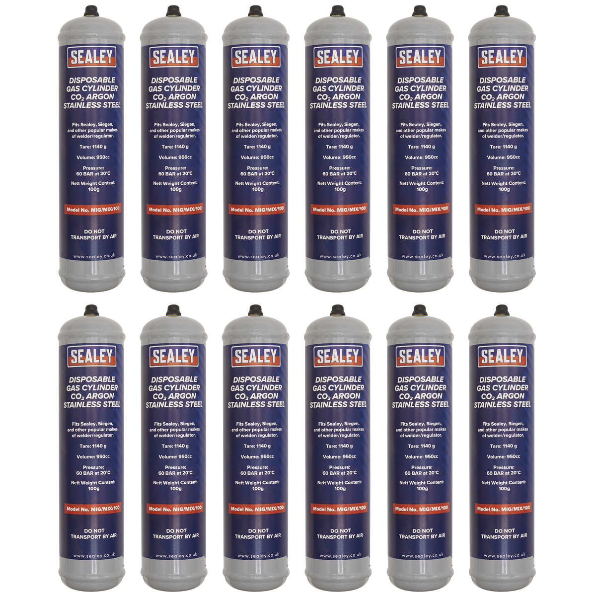 Disposable Carbon Dioxide/Argon Gas Cylinder 100g - Box of 12 MIG/MIX/100/12