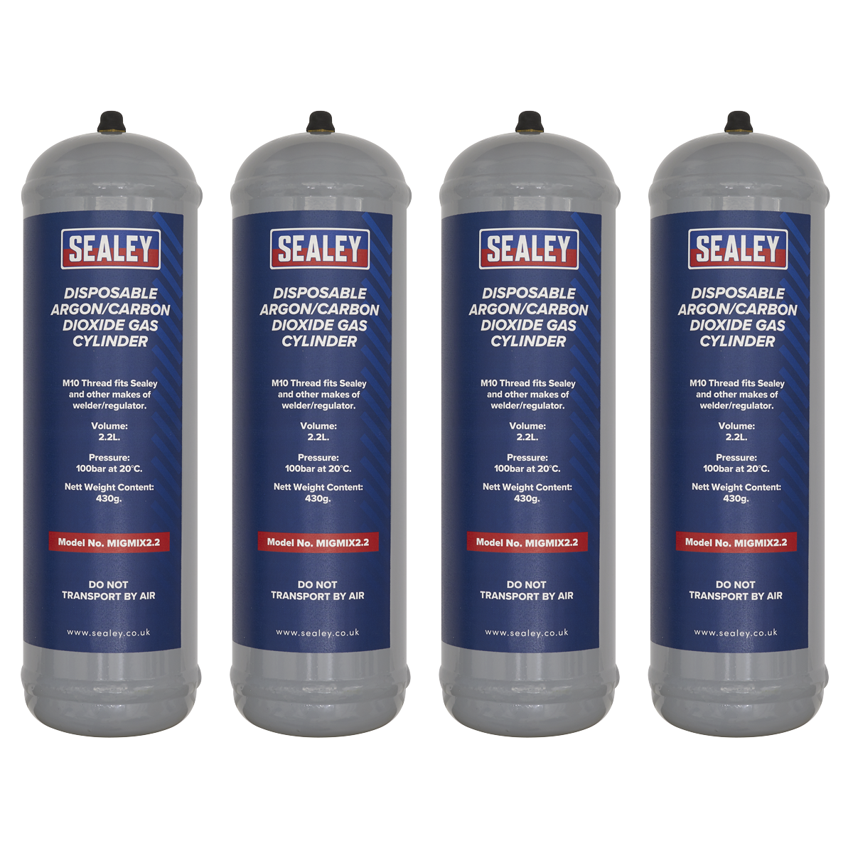 Disposable Argon/Carbon Dioxide Gas Cylinder 430g, 2.2L - Pack of 4 MIGMIX2.24
