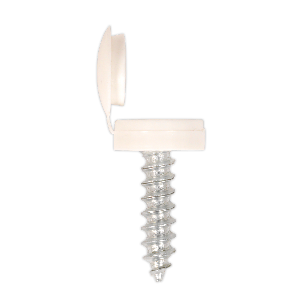 Numberplate Screw with Flip Cap 4.2 x 19mm, White - Pack of 50 NPW50