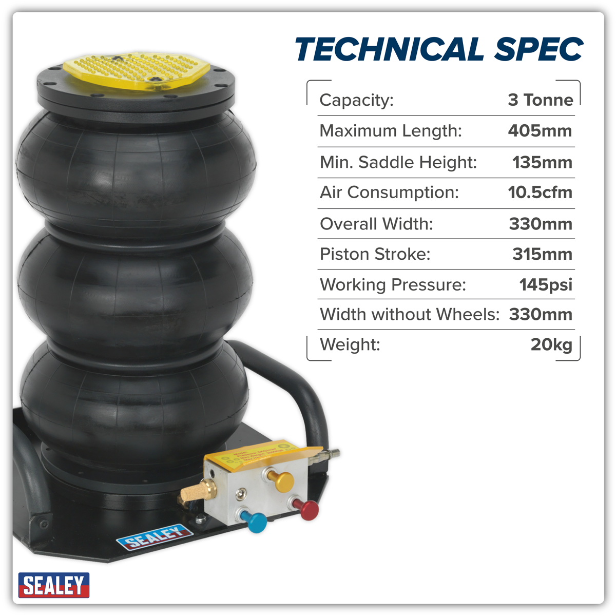 Air Operated Fast 3-Stage Jack 3 Tonne PAFJ3S