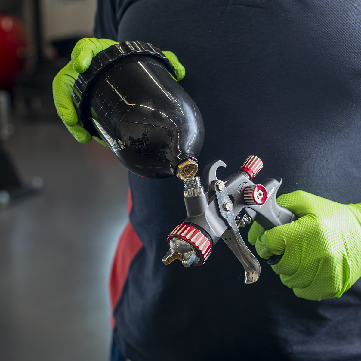 UV Paint Spray Gun Pot with Brass Fitting 600ml - Black PC02