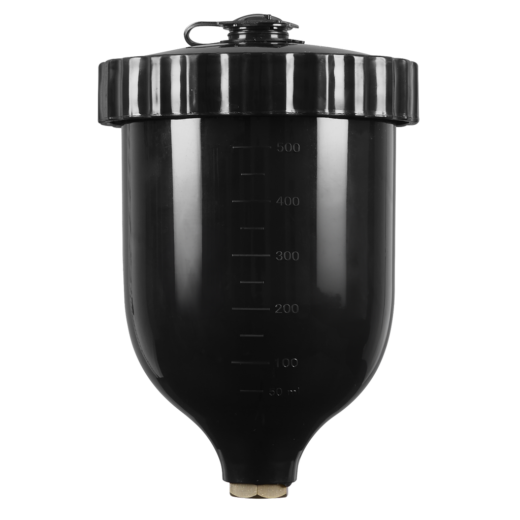 UV Paint Spray Gun Pot with Brass Fitting 600ml - Black PC02