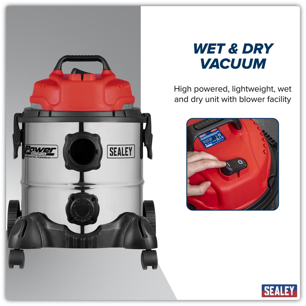20L Vacuum Cleaner Wet & Dry Stainless Drum 1250W/230V PC200SD