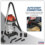 30L Industrial Vacuum Cleaner Wet & Dry with Stainless Steel Drum & Auto-Start 1400W/230V PC300SDAUTO