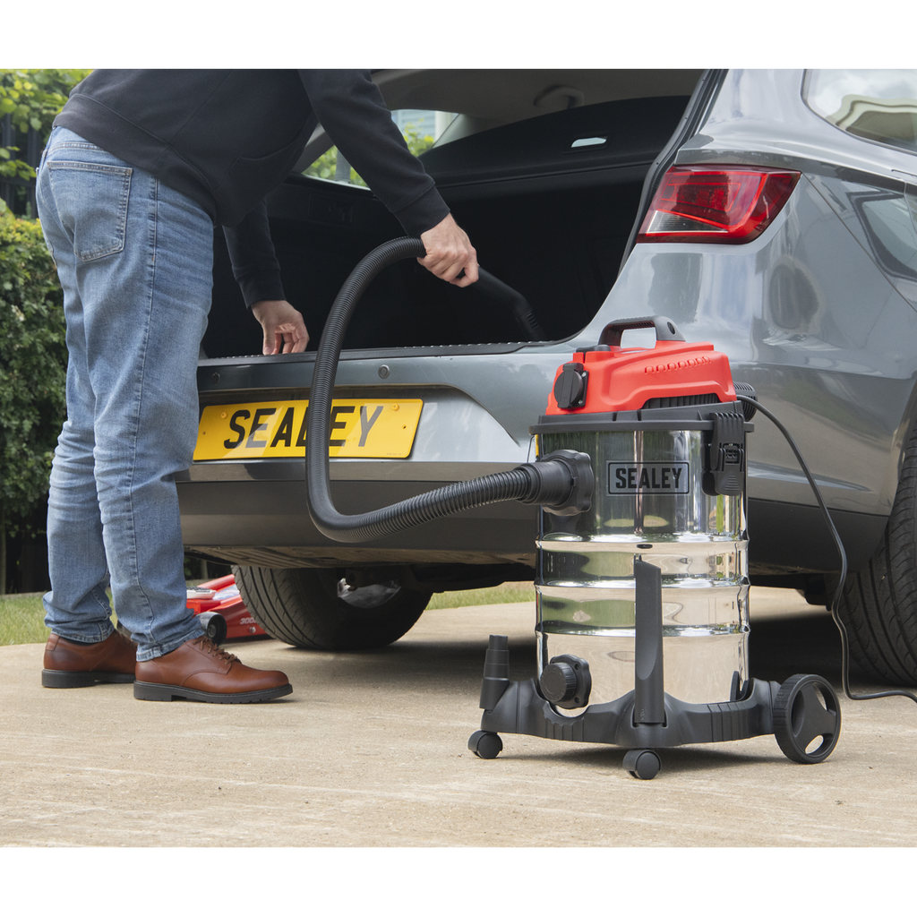 30L Industrial Vacuum Cleaner Wet & Dry with Stainless Steel Drum & Auto-Start 1400W/230V PC300SDAUTO