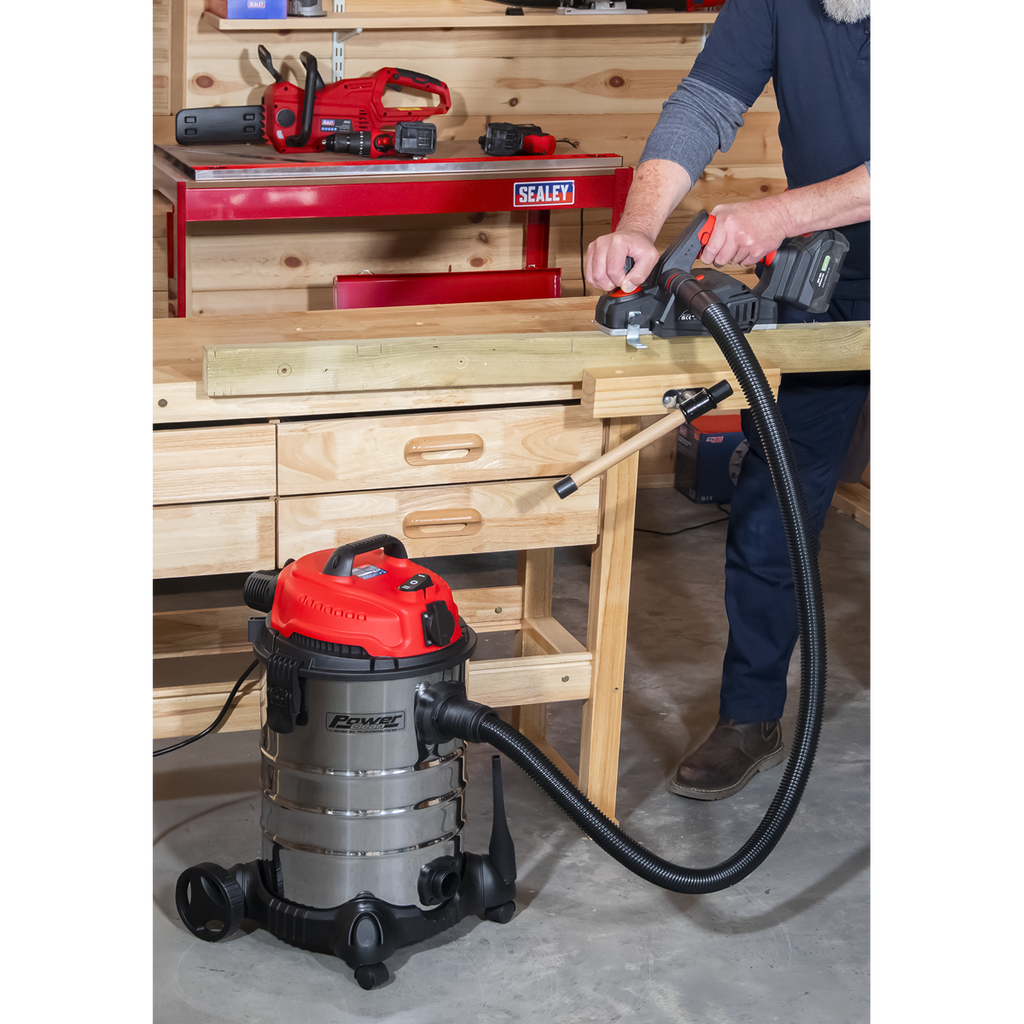 30L Industrial Vacuum Cleaner Wet & Dry with Stainless Steel Drum & Auto-Start 1400W/230V PC300SDAUTO