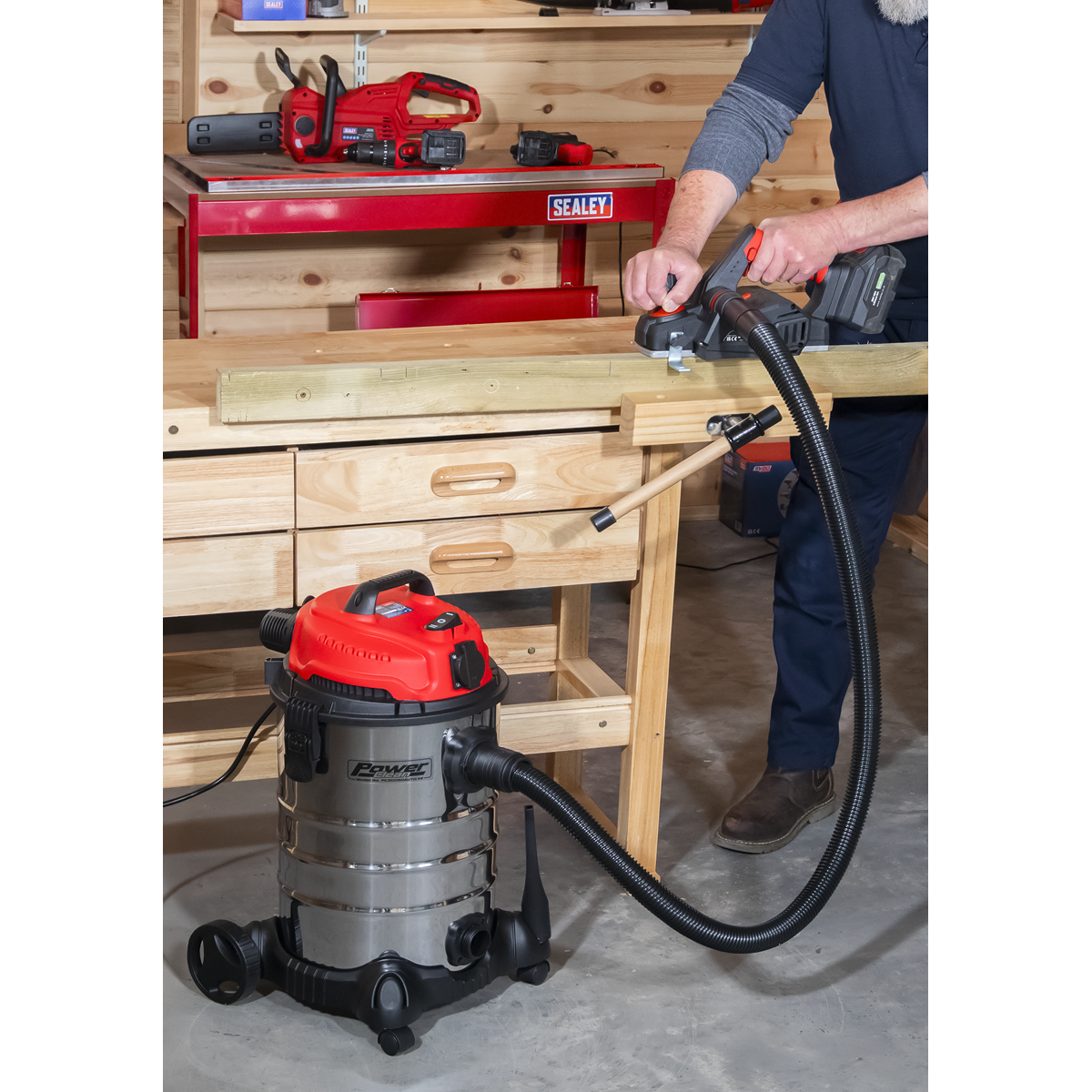 30L Industrial Vacuum Cleaner Wet & Dry with Stainless Steel Drum & Auto-Start 1400W/230V PC300SDAUTO