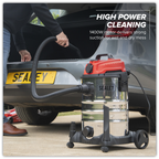 30L Industrial Vacuum Cleaner Wet & Dry with Stainless Steel Drum & Auto-Start 1400W/230V PC300SDAUTO