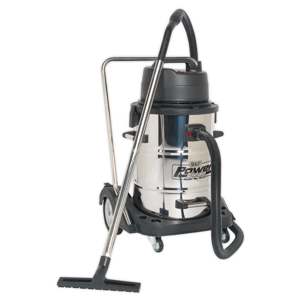 77L Industrial Vacuum Cleaner Wet & Dry with Stainless Steel Drum & Swivel Emptying 2400W PC477