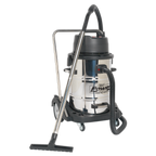 77L Industrial Vacuum Cleaner Wet & Dry with Stainless Steel Drum & Swivel Emptying 2400W PC477