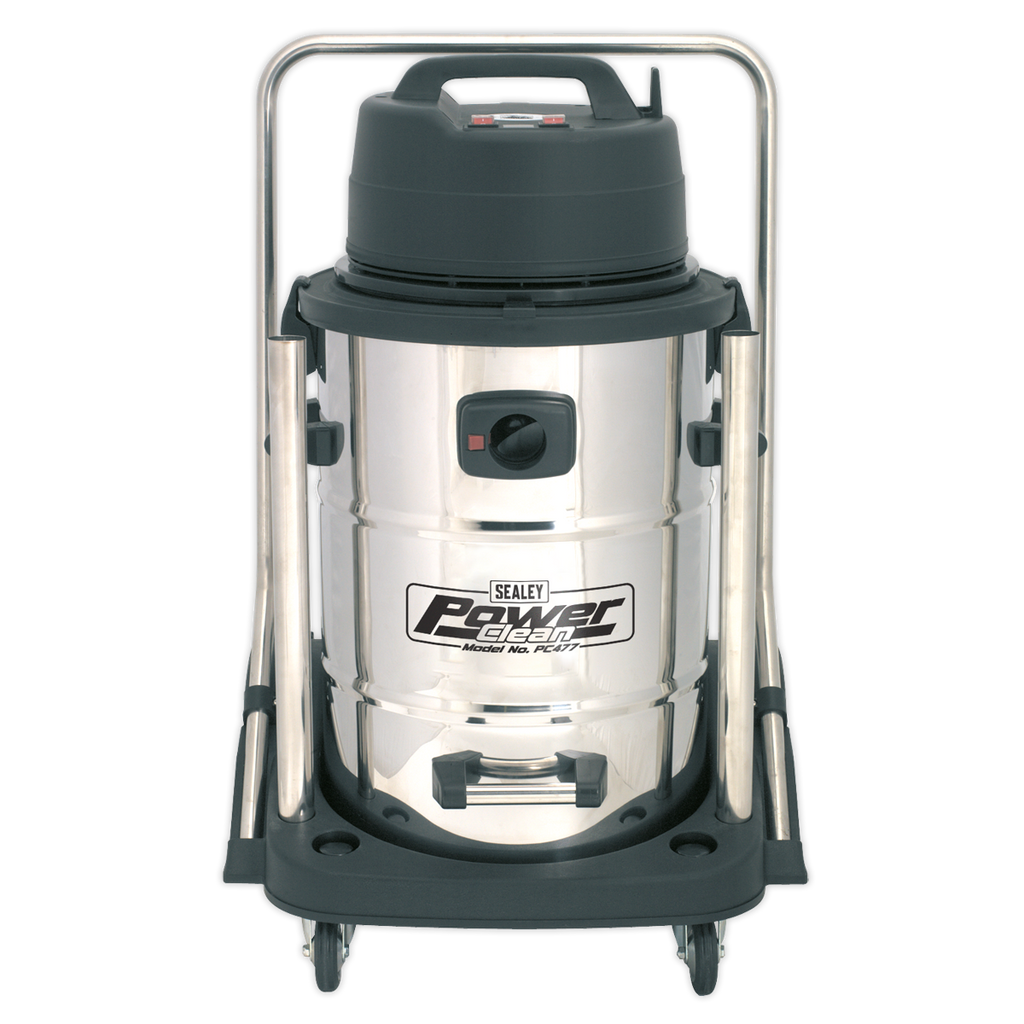 77L Industrial Vacuum Cleaner Wet & Dry with Stainless Steel Drum & Swivel Emptying 2400W PC477