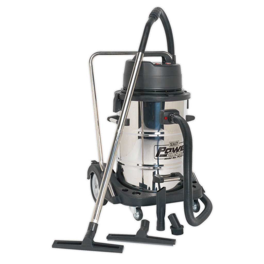 77L Industrial Vacuum Cleaner Wet & Dry with Stainless Steel Drum & Swivel Emptying 2400W PC477