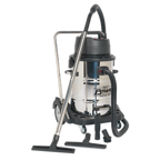 77L Industrial Vacuum Cleaner Wet & Dry with Stainless Steel Drum & Swivel Emptying 2400W PC477