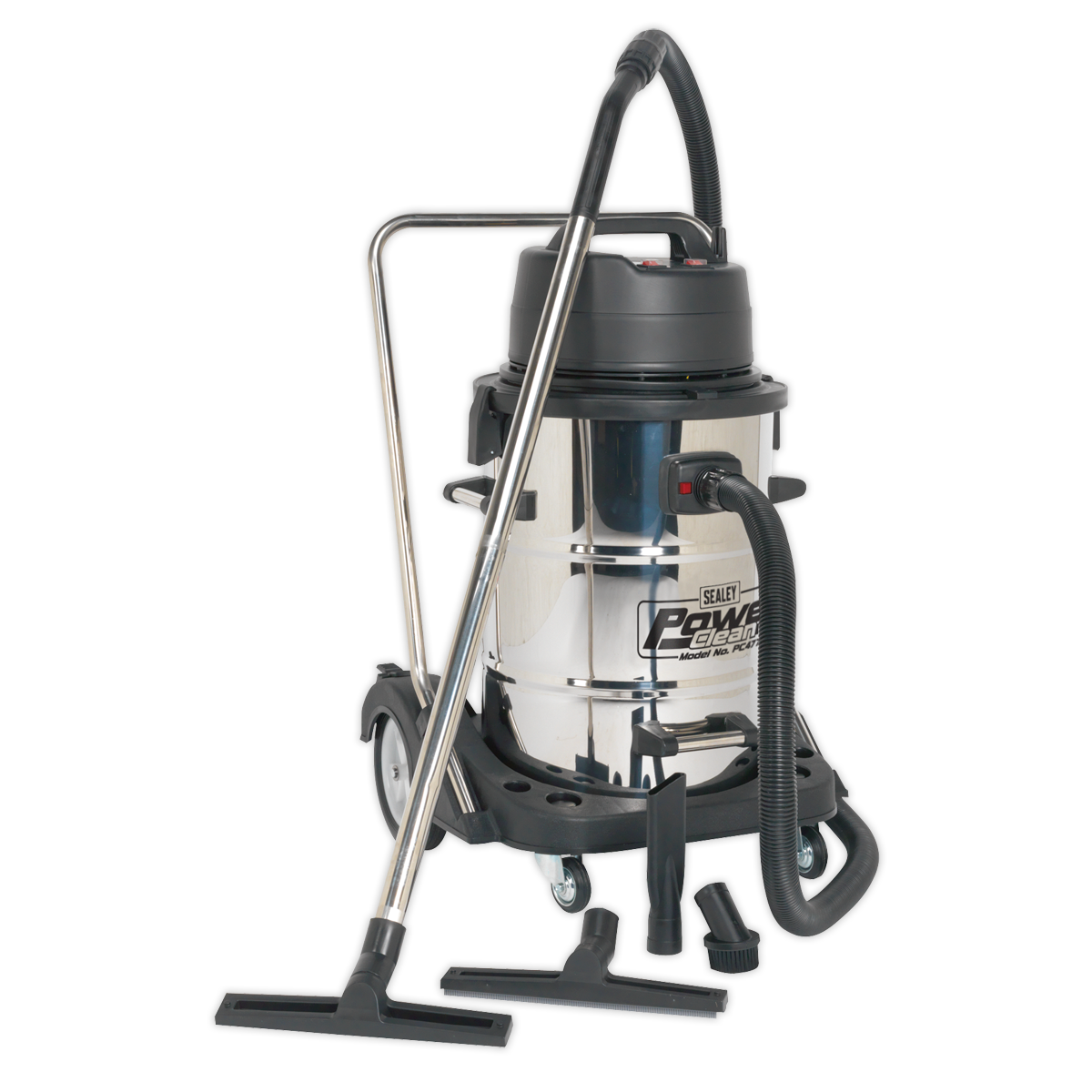 77L Industrial Vacuum Cleaner Wet & Dry with Stainless Steel Drum & Swivel Emptying 2400W PC477