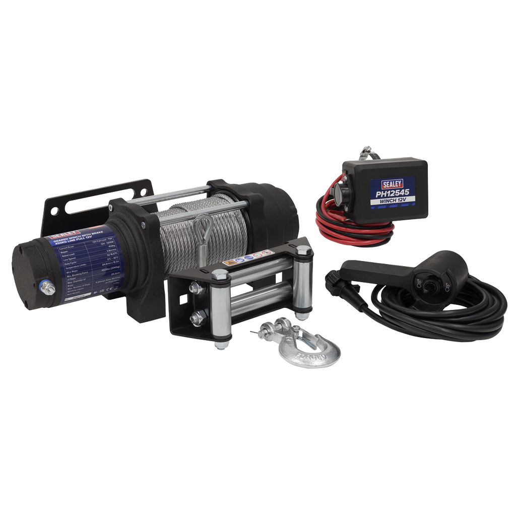 Geared Winch with Brake 450kg Line Pull 12V PH12545