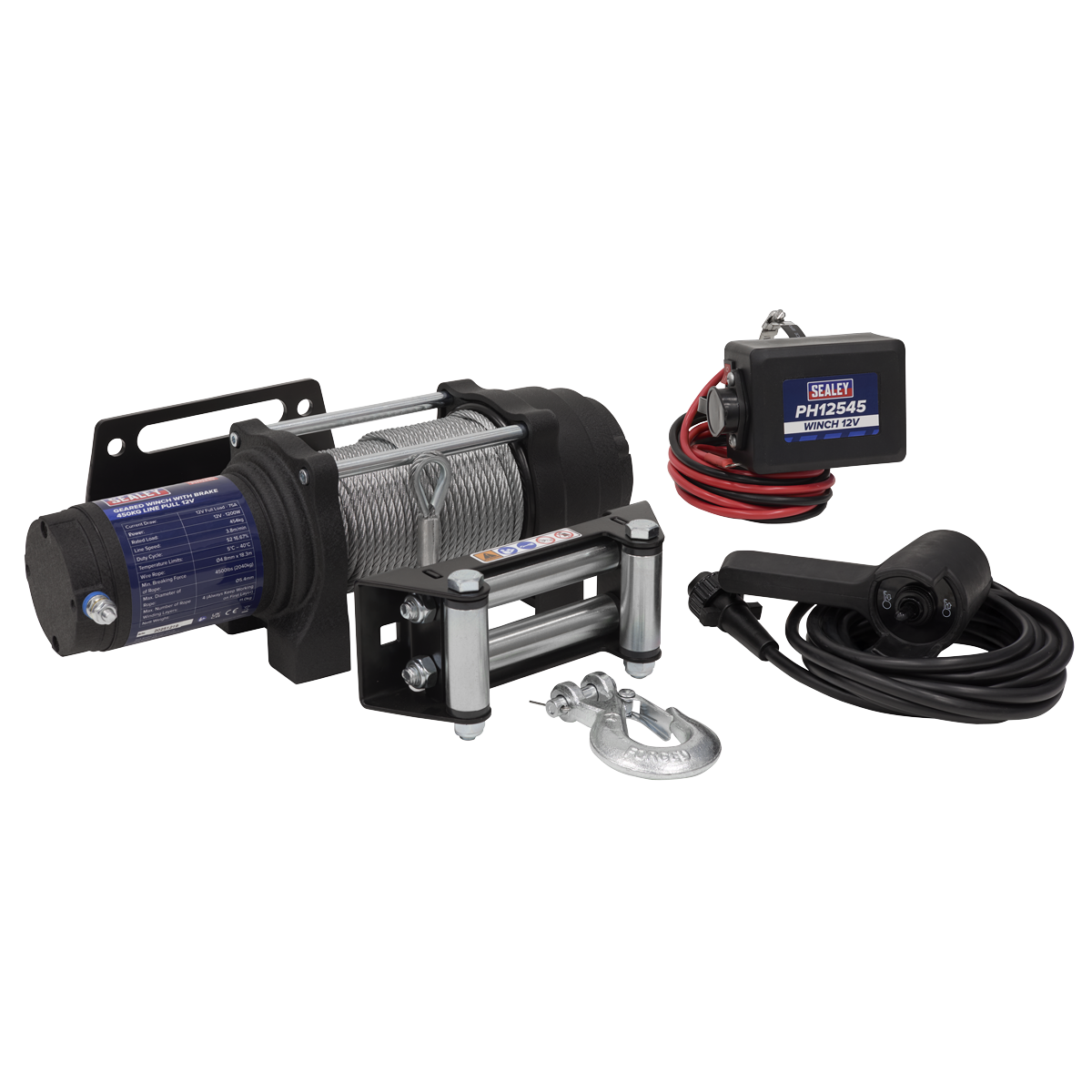 Geared Winch with Brake 450kg Line Pull 12V PH12545