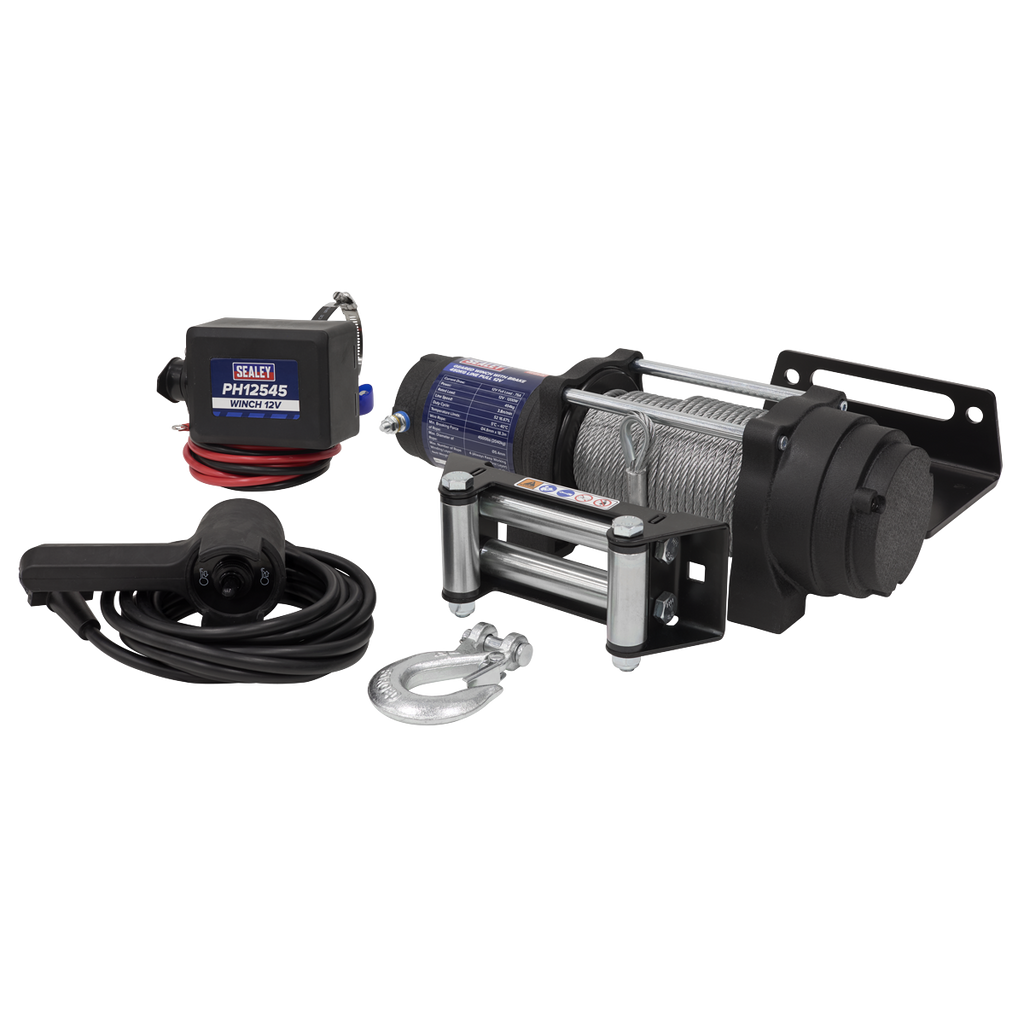 Geared Winch with Brake 450kg Line Pull 12V PH12545