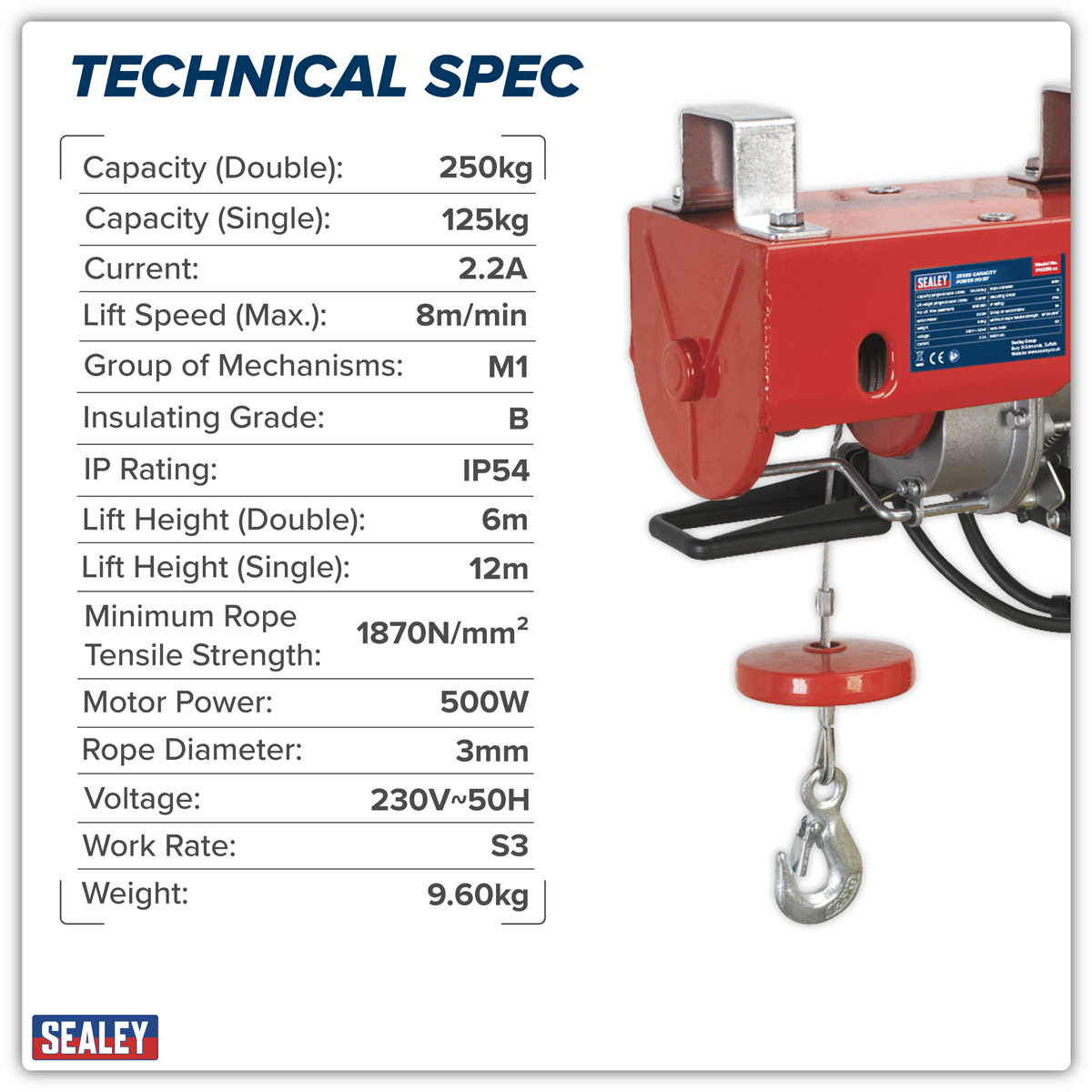 Power Hoist 250kg Capacity 230V PH250