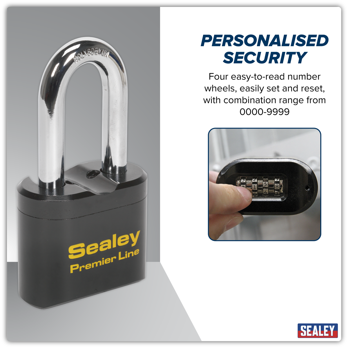 Steel Body Combination Padlock Long Shackle 62mm PL603L