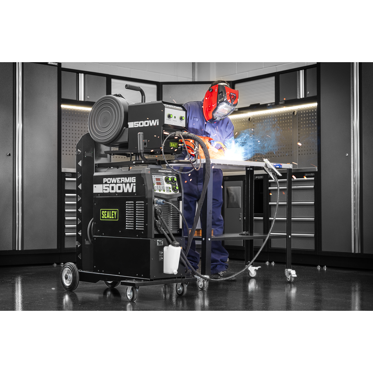 500A Professional Gas/Gasless MIG/TIG/MMA Inverter Welder with Portable Wire Feeder & Water Cooler 400V 3ph POWERMIG500Wi