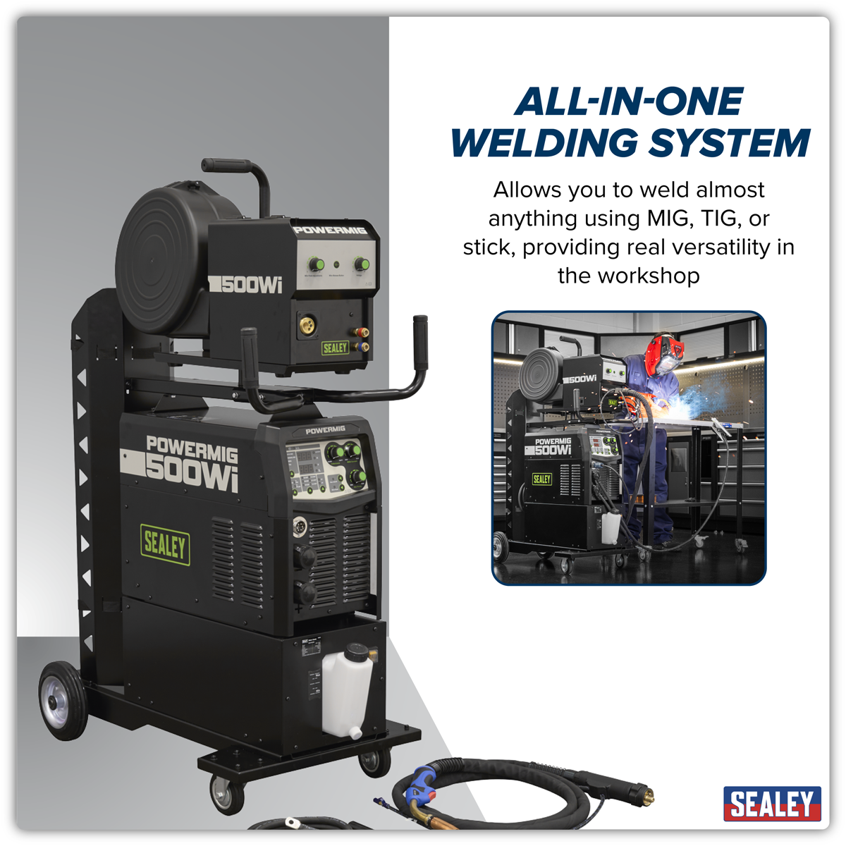 500A Professional Gas/Gasless MIG/TIG/MMA Inverter Welder with Portable Wire Feeder & Water Cooler 400V 3ph POWERMIG500Wi