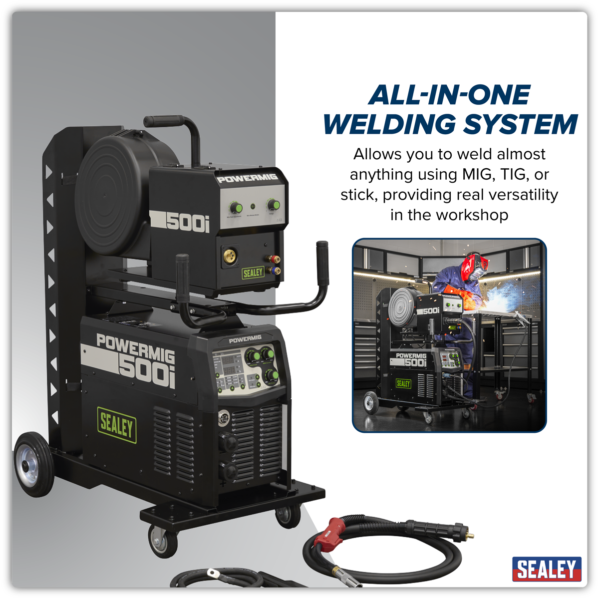 500A Professional Gas/Gasless MIG/TIG/MMA Inverter Welder With Portable Wire Feeder 400V/3ph POWERMIG500i