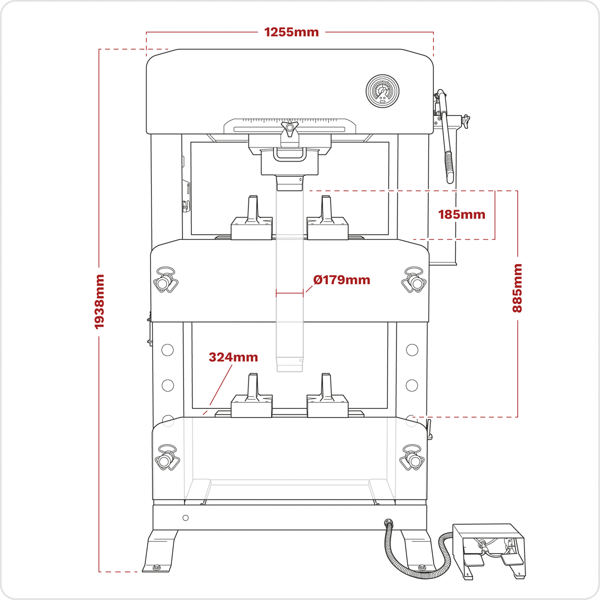 Floor Type Air/Hydraulic Press with Sliding Ram & Foot Pedal 100 Tonne PPF100S