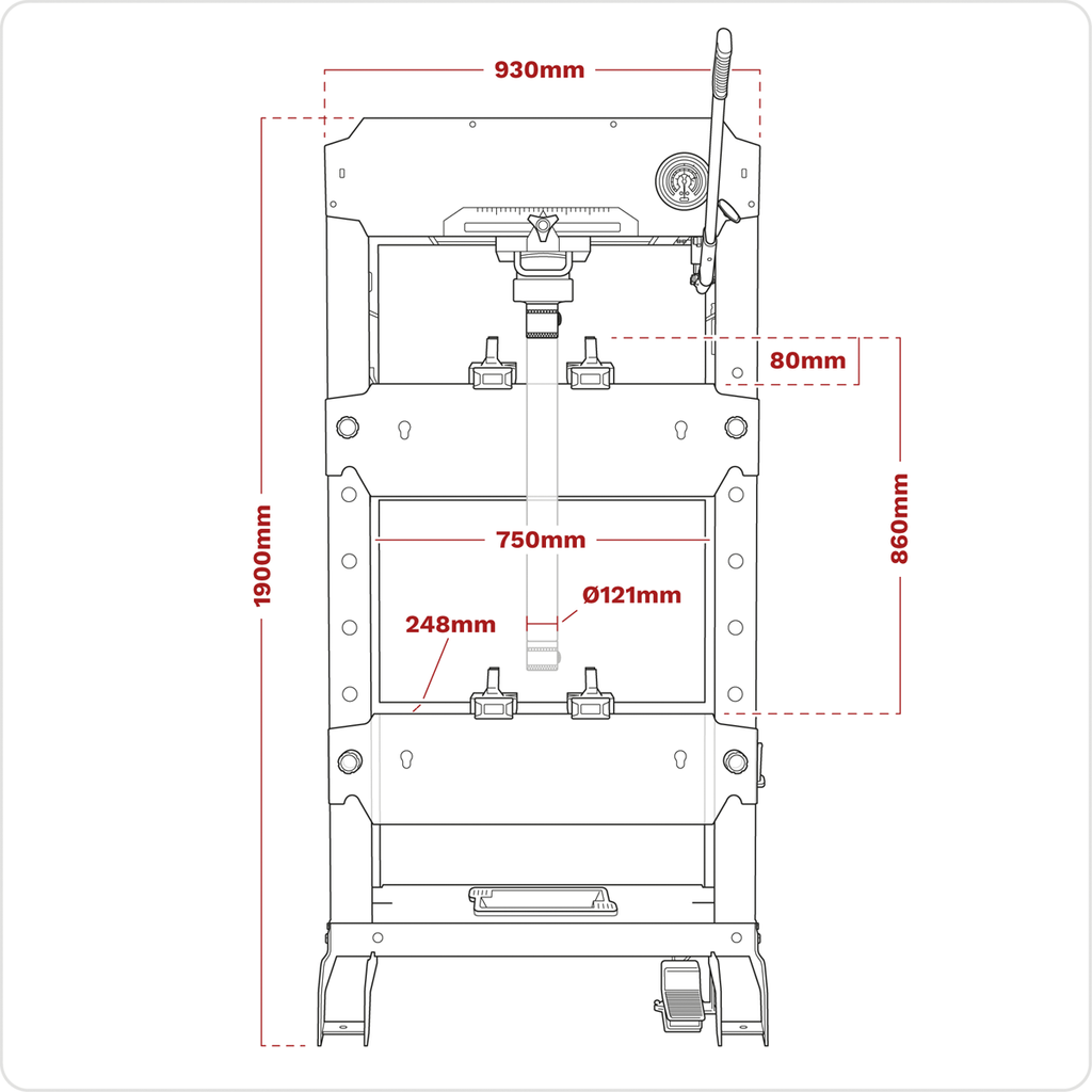 Floor Type Air/Hydraulic Press with Sliding Ram and Foot Pedal 50 Tonne PPF501S