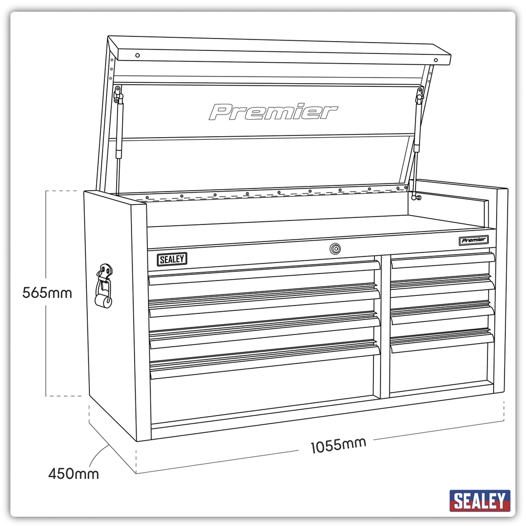 Heavy-Duty Extra-Wide Topchest 8 Drawer 1055mm - Stainless Steel PTB104008SS