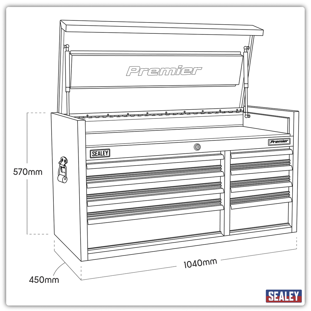 Heavy-Duty Extra-Wide Topchest 8 Drawer 1040mm - Black PTB104008