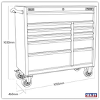 Heavy-Duty Extra-Wide Rollcab 11 Drawer 1055mm - Stainless Steel PTB105511SS