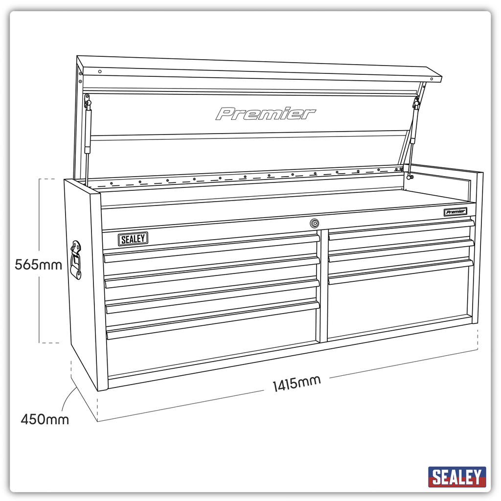 Heavy-Duty Extra-Wide Topchest 7 Drawer 1415mm - Black PTB141507