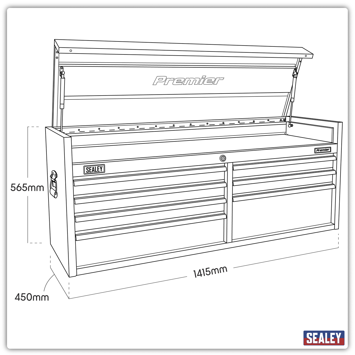 Heavy-Duty Extra-Wide Topchest 7 Drawer 1415mm - Black PTB141507