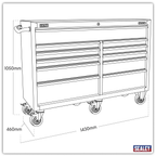 Heavy-Duty Extra-Wide Rollcab 11 Drawer 1430mm - Black PTB143011