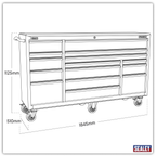 Heavy-Duty Extra-Wide Rollcab 15 Drawer 1845mm PTB183015