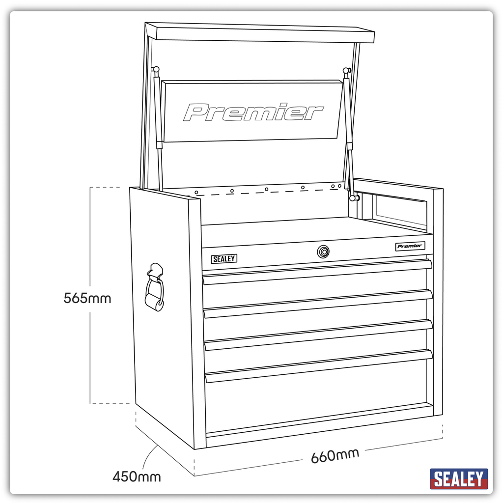 Heavy-Duty Topchest 4 Drawer 660mm - Black PTB66004