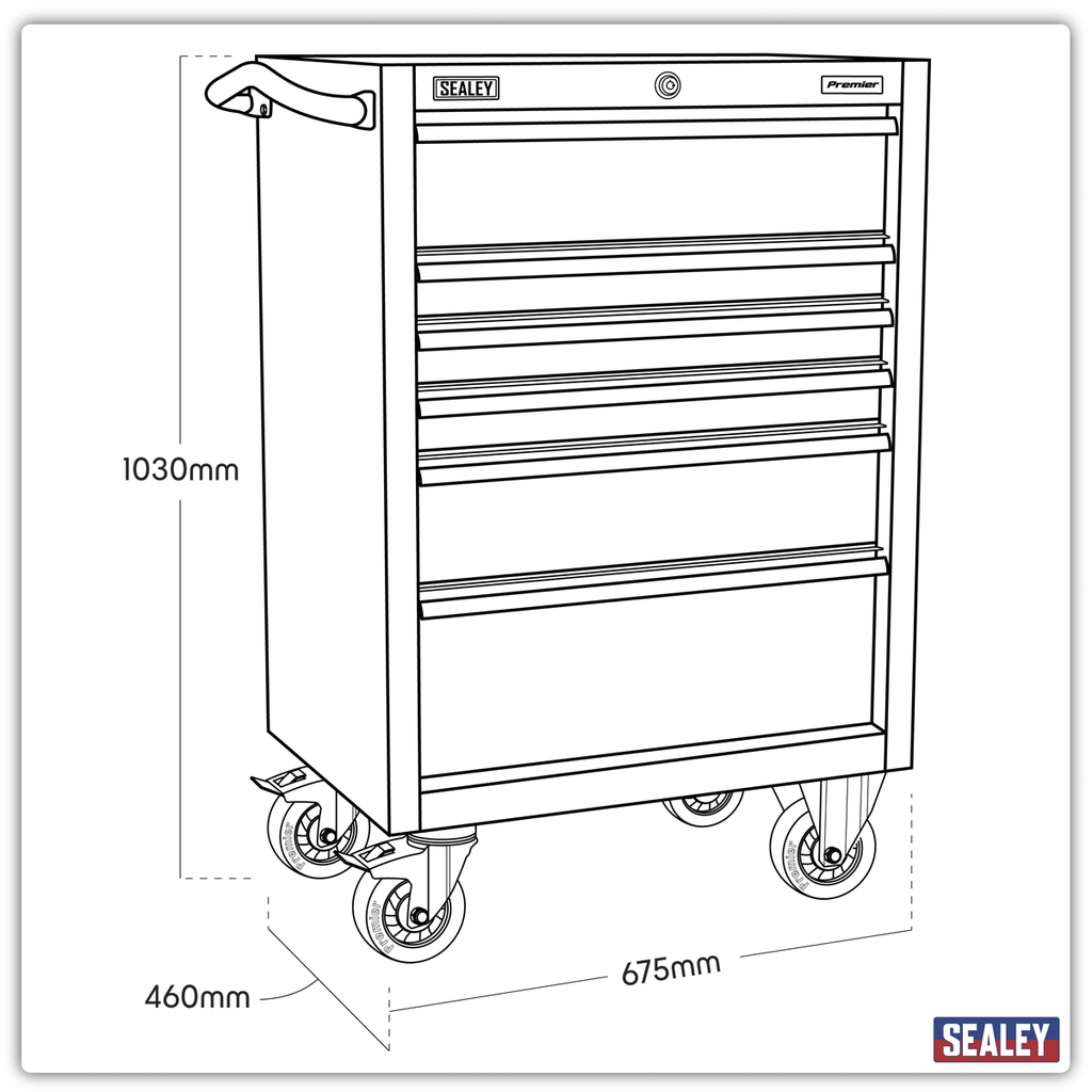 Heavy-Duty Rollcab 6 Drawer 675mm - Stainless Steel PTB67506SS