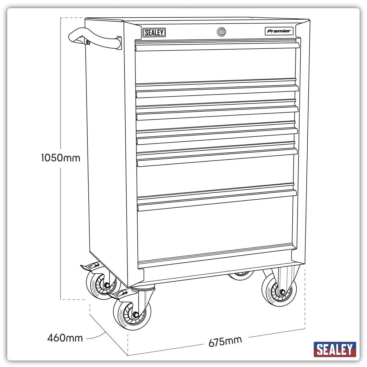 Heavy-Duty Rollcab 6 Drawer 675mm - Black PTB67506