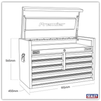 Heavy-Duty Topchest 915mm 8 Drawer - Black PTB91508