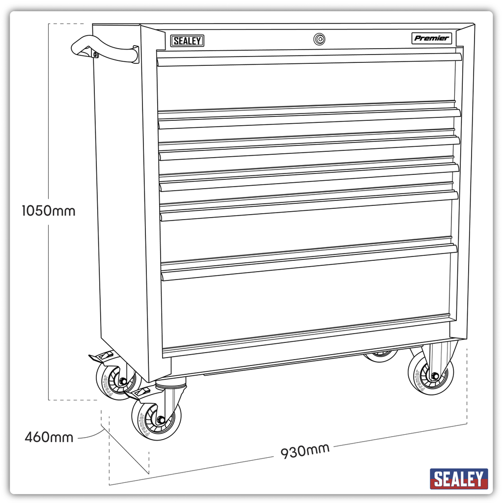 Heavy-Duty Rollcab 930mm 6 Drawer - Black PTB93006