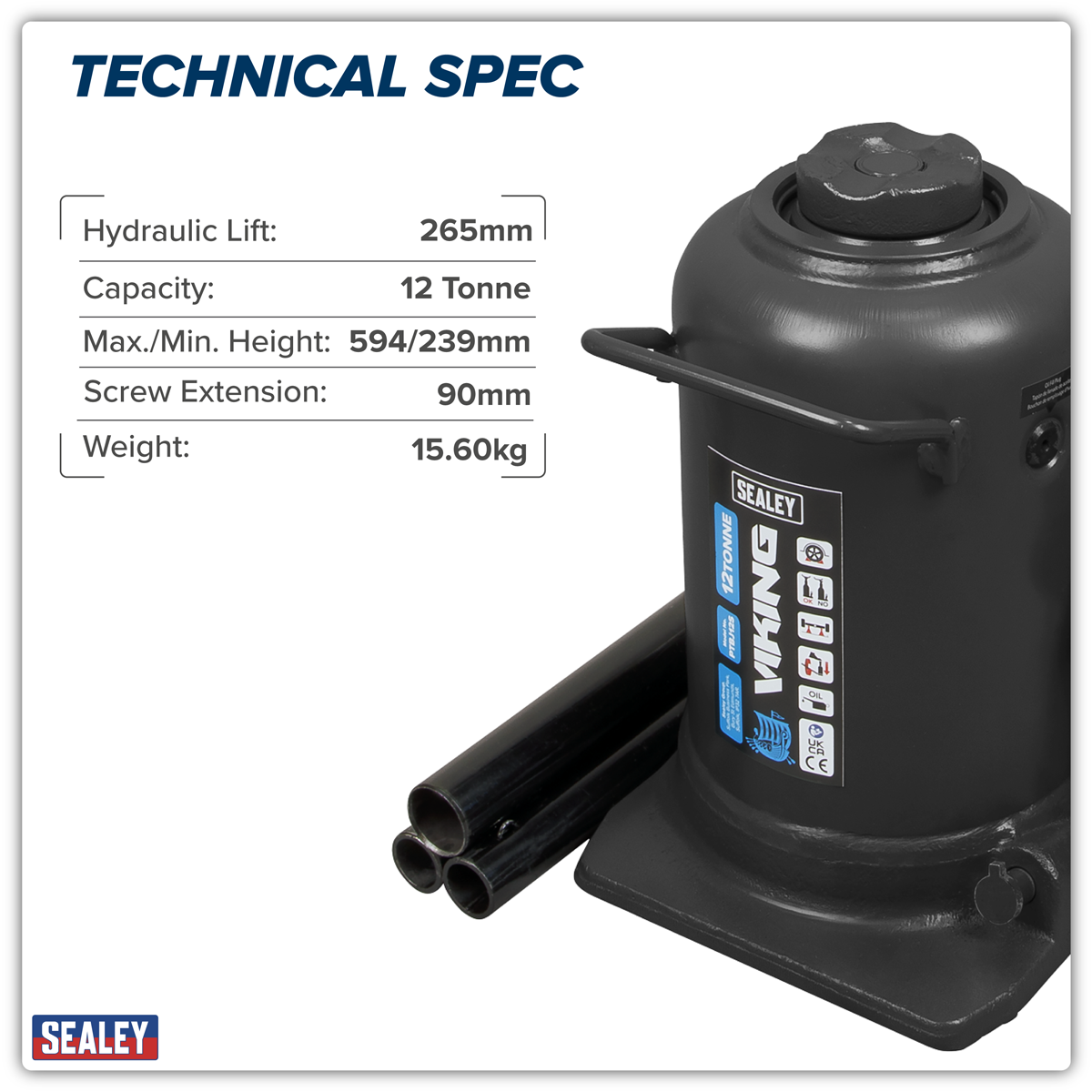 Telescopic Bottle Jack 12 Tonne PTBJ12S