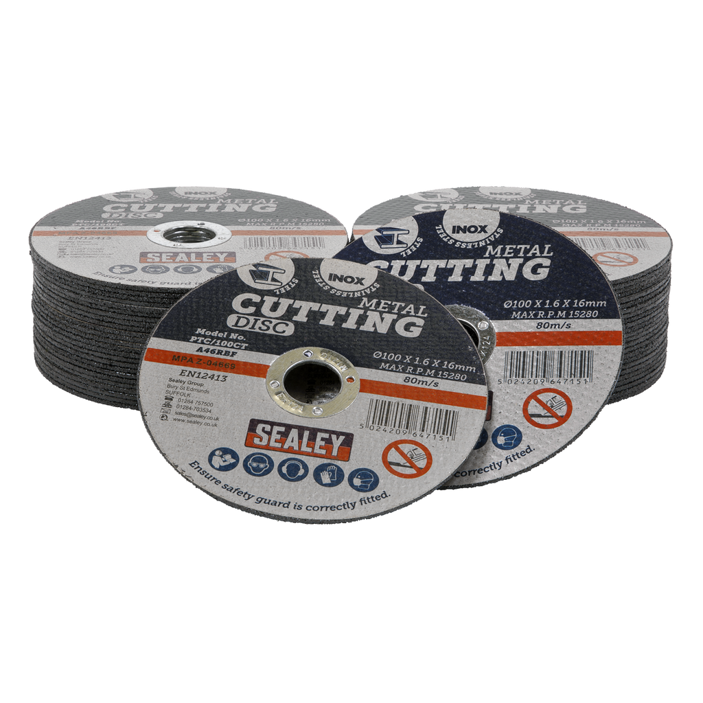 100 x 1.6mm Cutting Disc 16mm Bore - Pack of 50 PTC/100CT50