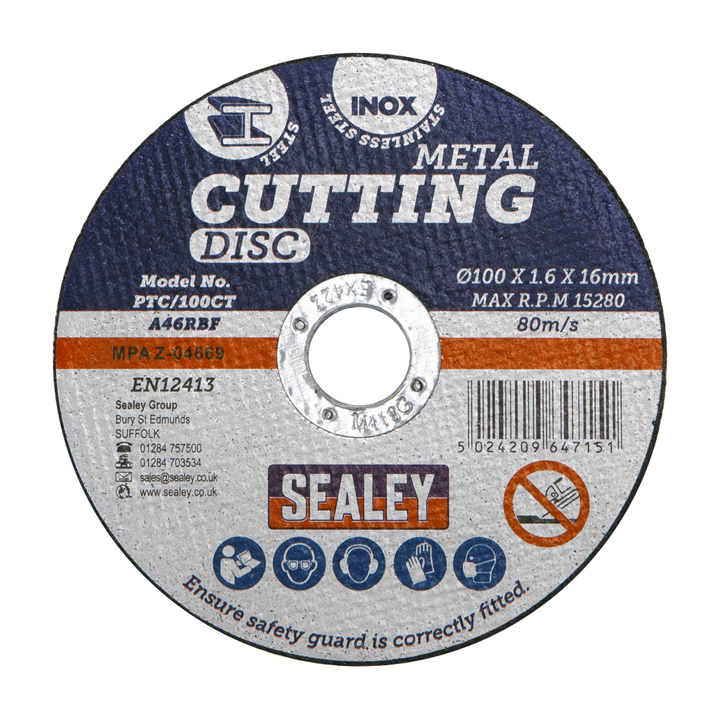 100 x 1.6mm Cutting Disc 16mm Bore - Pack of 50 PTC/100CT50